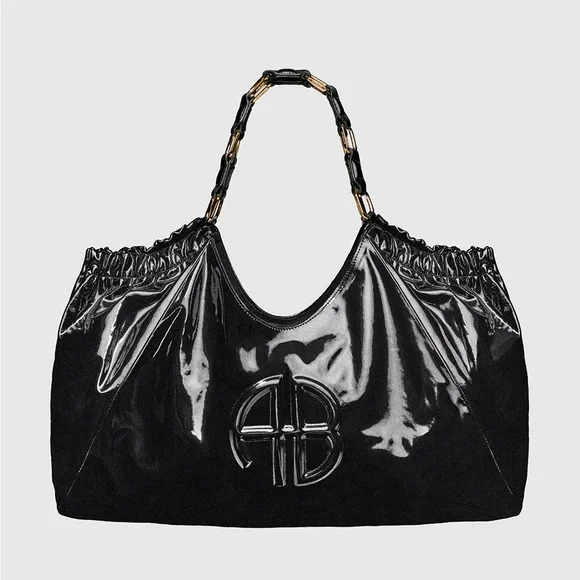 New- Anine Bing Kate Bag in High-Shine Black - Picture 1 of 11